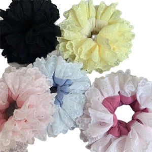Five-piece set of multi-colored lace scrunchies with elegant double-layer embroidery