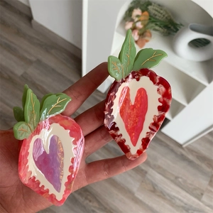 Creative strawberry heart hair claw clips in marbled red and purple finish