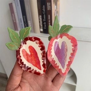 Creative strawberry hair claw clip made of acetate with heart design for women