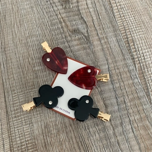 Creative poker heart and clover acetate hair clips with rhinestones for women, 4-piece set