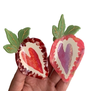 Creative strawberry heart hair claw clips in red and purple marble acetate finish
