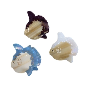 Three-piece set of cute sunfish acetate hair claws in purple, white, and blue colors