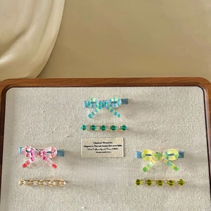 Barrettes à Cheveux Femme Doux Style Coréen Nœud à Rayures Strass Épingle à Cheveux en Résine Ornée de Strass Accessoires de Coiffure Mode Quotidienne
