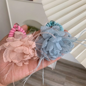 Handmade Fairy Feather Flower Telephone Wire Hair Ring For Women Fabric Floral Spiral Elastic Hair Tie Ponytail Holder