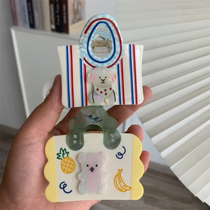 Sweet Acetate Bag Shaped Hair Claw With Cartoon Bear Dog Fruit Pattern Rhinestone Hair Clip Fashion Accessories For Women