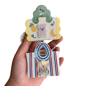 Cute handbag shaped acetate hair claw clips with bear and fruit pattern for women