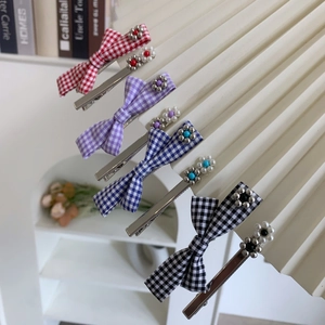 Set di Fermagli per Capelli Coreani con Fiocco a Quadretti Barrettine a Fiori con Perline Gingham per Donne Ragazze Dolce Accessori