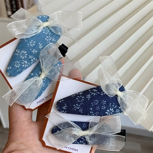 Korean Style Floral Fabric Bow Hair Clip Organza Sweet Side Duckbill Clip Elegant Hair Accessory For Women Girls Daily