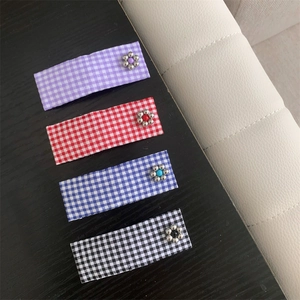 Plaid Fabric Hair Clip Korean Minimalist Pastoral Flower Side Clip For Women Elegant Sweet Plaid Hair Accessories