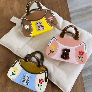 Pince à Cheveux en Acétate Forme de Sac à Main Décoration Ours et Fleur Accessoires de Cheveux pour Femmes