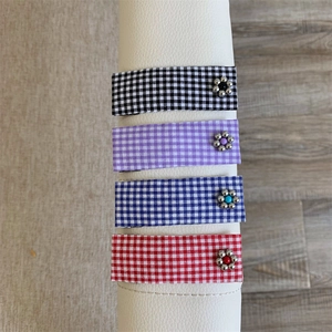 Floral plaid fabric hair clip set in black purple blue and red for women hair styling