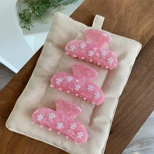 Pince à Cheveux en Acétate Marbre Rose Élégante Fleur de Künstliche Perle Strass Pince Crabe Accessoires de Cheveux pour Femmes