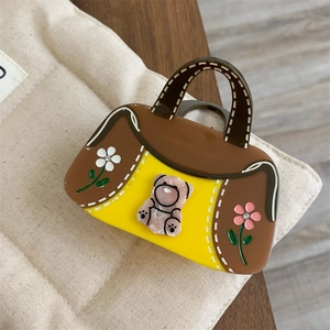 Pince à cheveux créative en forme de sac avec ours rose et motifs floraux