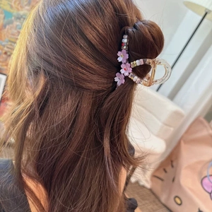 Sweet Sakura Flower Hair Claw Clip For Women Acrylic Rhinestone Artificial Pearl Hairpin Korean Style Floral Hair Accessories