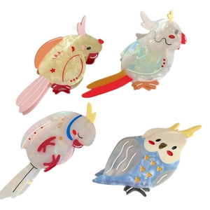 Creative colorful bird acetate hair claw clips with unique marble textures for women