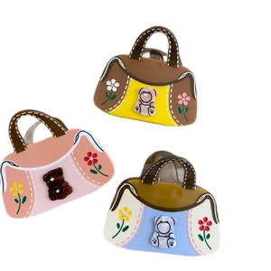 Pinces à cheveux créatives en acétate en forme de sac avec ours et fleurs pour femme