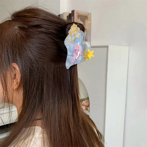 Fresh ocean style seashell hair claw clip with yellow star detail for elegant women