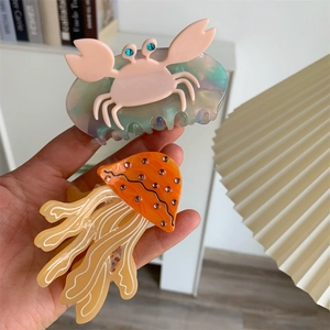 Marine series hair claws featuring crab and jellyfish shapes in colorful acetate material