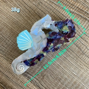 Pince à cheveux hippocampe : 12,5 cm x 5,5 cm, pince en acétate marbré bleu taille