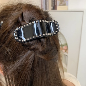 Barrette à Cheveux en Acétate Noir Vintage Avec Billes en Métal Or Argent Pince Bec de Canard Minimaliste Accessoires Cheveux Femme
