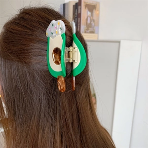 Creative avocado popsicle acetate hair claw clip for women wearing on brown hair