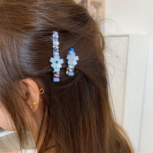 Ensemble de pinces à cheveux fleurs bleu pastel avec cristaux pour filles