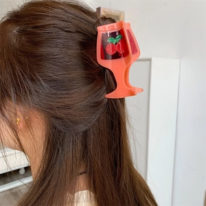 Acetate hair claw clip shaped like a wine glass with cherry patterns for half-up hairstyles