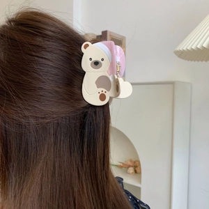 Schattige haarclip van acetaat in beervorm voor dames, creatief ontwerp van een ijsbeer wit