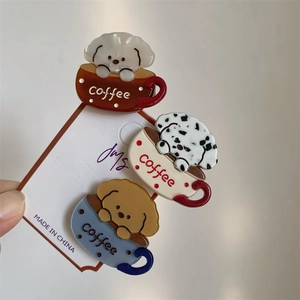 Three-piece set of cute cartoon dog coffee cup acetate hair clips for women and girls