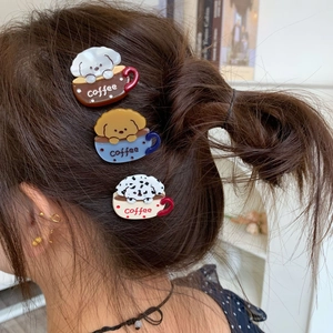 Cute Cartoon Puppy In Coffee Cup Acetate Hair Clip Sweet Animal Bangs Side Clip Fashion Hair Accessories For Women Girls