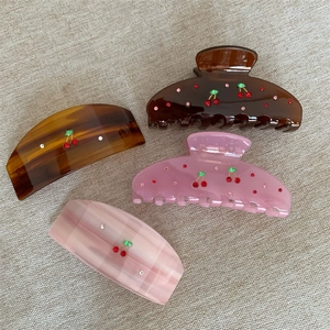 Sweet Cherry Rhinestone Acetate Hair Claw Clip Korean Style Fresh Pink Coffee Hair Accessories For Women Decorative Hair Clip