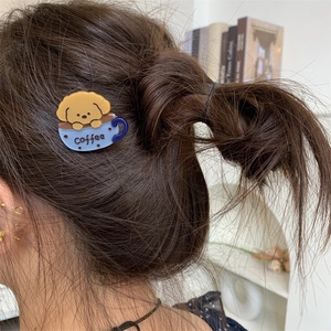 Cute puppy coffee cup hair clip made of glossy acetate for stylish women hairstyle