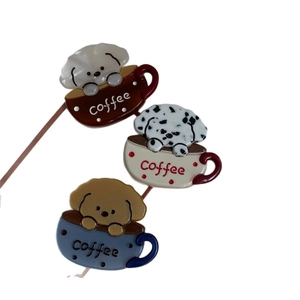 Three-piece cute dog coffee cup hair clips featuring pomeranian and poodle designs