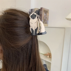Handmade acetate Siamese cat hair claw clip for women's half-up hairstyles