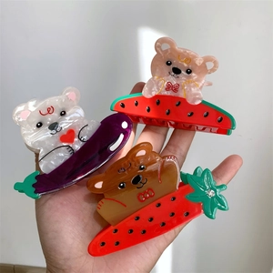 Pince à Cheveux en Acétate Ours de Dessin Animé Clip de Requin de Patchwork d'Animal Créatif Accessoires de Cheveux de Strass pour Femme