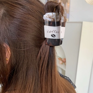 Creative coffee cup shaped acrylic hair claw clip with brown tortoiseshell texture