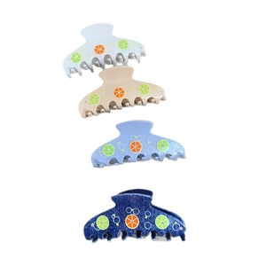 Set di quattro fermagli per capelli con motivo a limone, strass e trama in denim