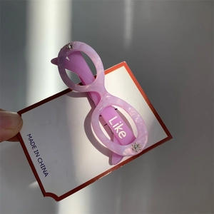 Creative lavender acetate glasses hair clip with Like text and rhinestone details