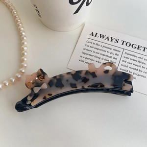 Cute cat shaped acetate banana hair clip with tortoise shell pattern and crystal accents