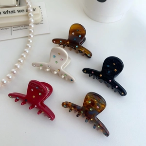 Elegante Mini Pinza per Capelli in Acetato Piccola Pinza a Squalo Con Strass Colorati per Acconciatura Quotidiana Donna