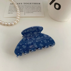 Blue denim style cat and star print acetate hair claw clip for women elegant accessory
