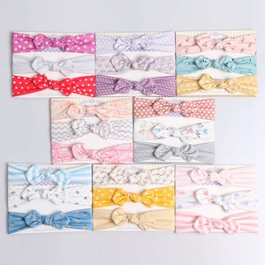 Baby Bow Headband Floral Polka Dot Printed Cotton Headwear For Infants Toddlers Cute Elastic Hair Bands Accessory For Girls