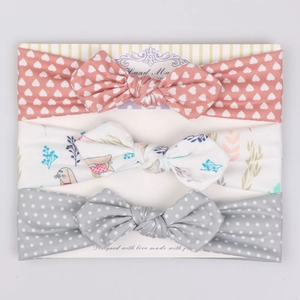 Three-piece baby headband set with bow knots in heart, floral, and polka dot prints