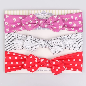 3-pack floral and polka dot baby bow headbands for girls made of stretchy fabric
