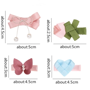 Detailed dimensions of ribbon bow hair clips with pearls and heart pendants for kids