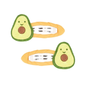 Set mollette per capelli avocado glitterate con viso carino e base in tessuto giallo