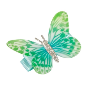 Elegante molletta per capelli a farfalla in chiffon con ali verdi e glitter argento