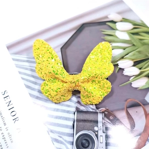 Sparkly yellow glitter butterfly hair clip for girls, cute shimmering sequin hair accessory
