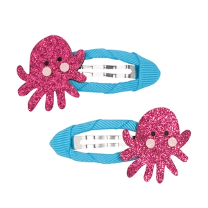 Dettagli delle clip per capelli a polpo glitter rosa con nastro blu per bambini
