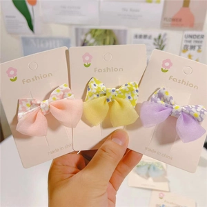 Sweet Floral Bow Hair Clip For Kids Girls Cute Snow Yarn Daisy Pattern Side Clip Handmade Hair Accessories